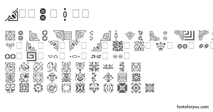 A fonte Ornament – alfabeto, números, caracteres especiais