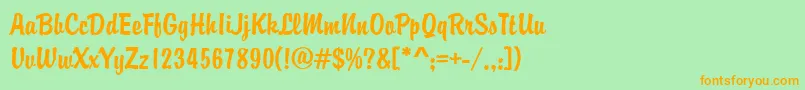 フォントBrodyd – オレンジの文字が緑の背景にあります。