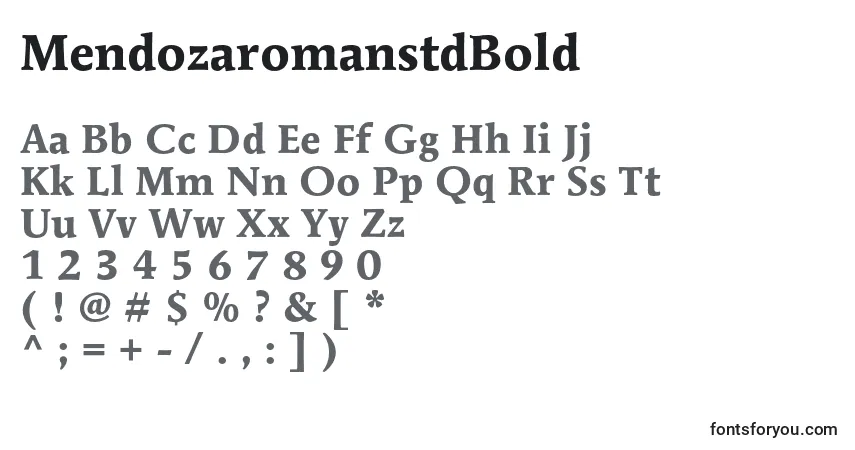 A fonte MendozaromanstdBold – alfabeto, números, caracteres especiais