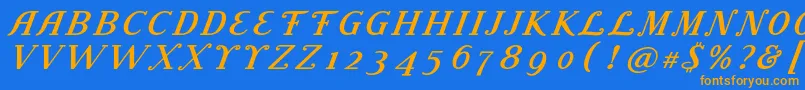 フォントLitolandTitle – オレンジ色の文字が青い背景にあります。