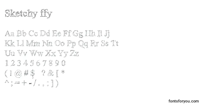 Schriftart Sketchy ffy – Alphabet, Zahlen, spezielle Symbole