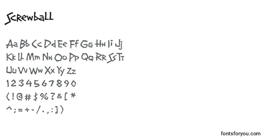 Czcionka Screwball – alfabet, cyfry, specjalne znaki