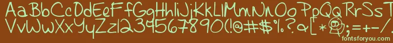 フォントLearningtotrust – 緑色の文字が茶色の背景にあります。