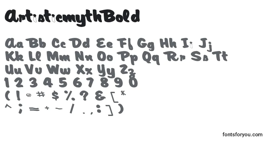 Шрифт ArtisticmythBold – алфавит, цифры, специальные символы
