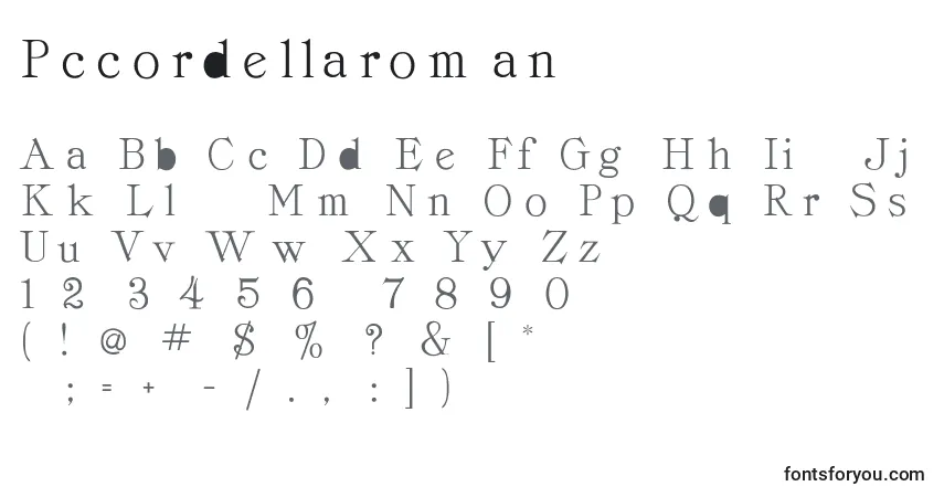 Czcionka Pccordellaroman – alfabet, cyfry, specjalne znaki
