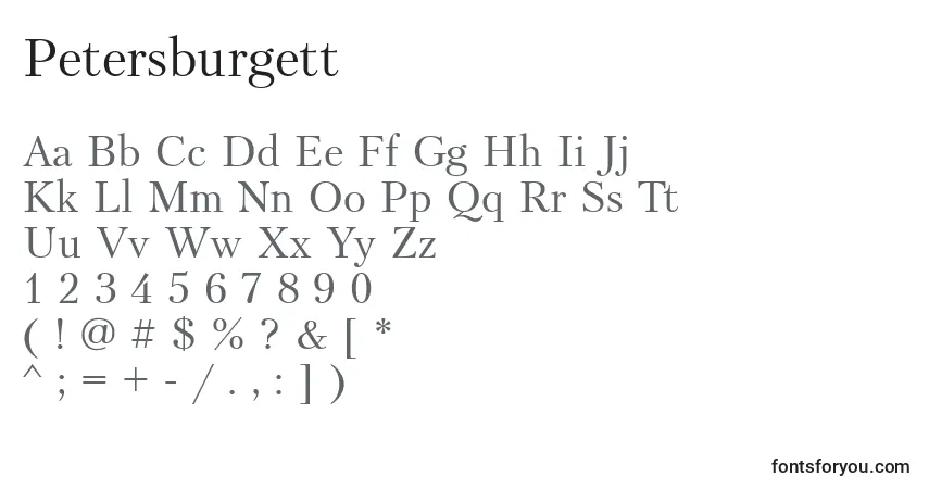 Schriftart Petersburgett – Alphabet, Zahlen, spezielle Symbole