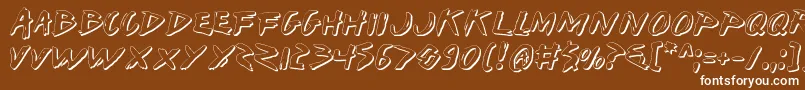 Iwantv2s-Schriftart – Weiße Schriften auf braunem Hintergrund