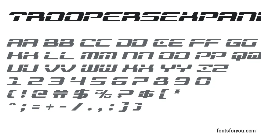 A fonte Troopersexpandital – alfabeto, números, caracteres especiais