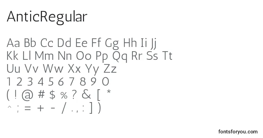 Schriftart AnticRegular – Alphabet, Zahlen, spezielle Symbole