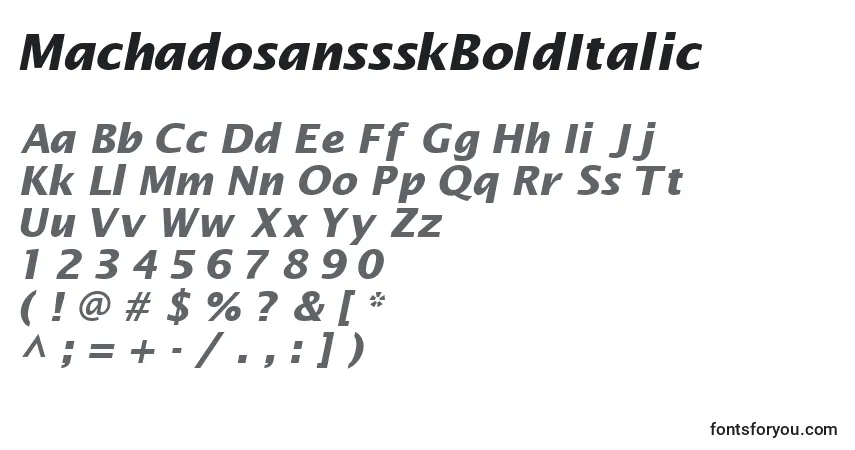A fonte MachadosanssskBoldItalic – alfabeto, números, caracteres especiais