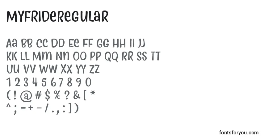 Schriftart MyfrideRegular – Alphabet, Zahlen, spezielle Symbole
