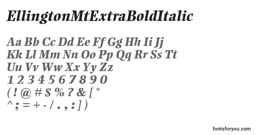 Czcionka EllingtonMtExtraBoldItalic – alfabet, cyfry, specjalne znaki