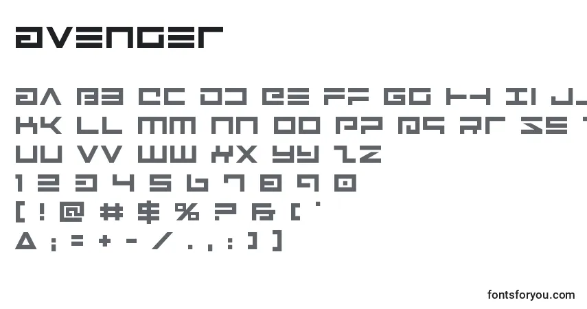 Schriftart Avenger – Alphabet, Zahlen, spezielle Symbole