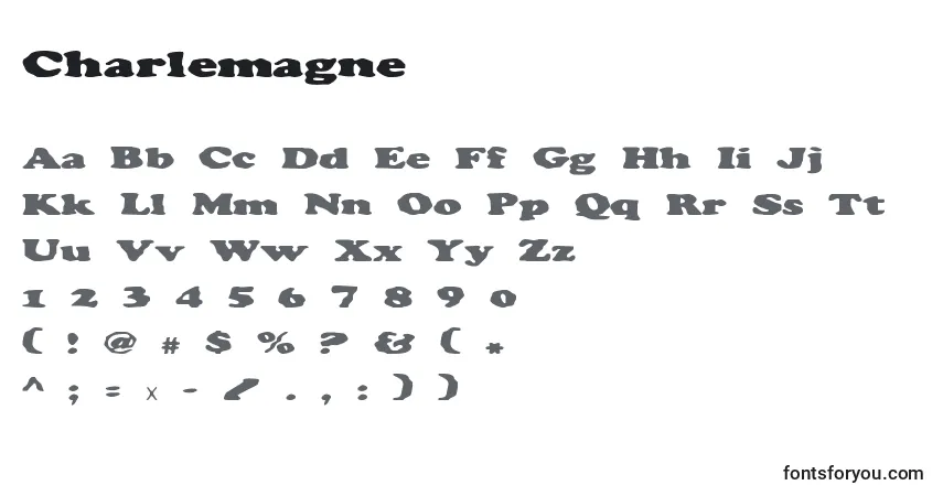A fonte Charlemagne – alfabeto, números, caracteres especiais