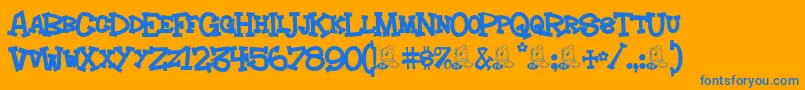Hoedown Font – Blue Fonts on Orange Background