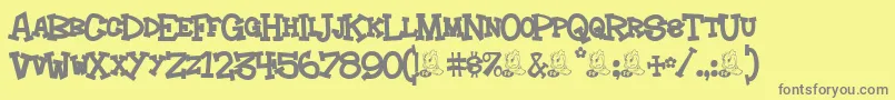 Hoedown-fontti – harmaat kirjasimet keltaisella taustalla