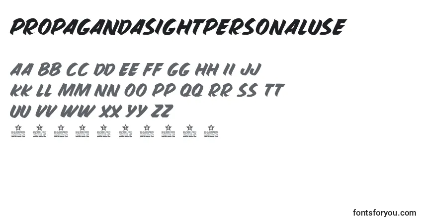 A fonte PropagandaSightPersonalUse – alfabeto, números, caracteres especiais