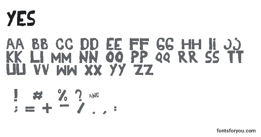 Czcionka Yes – alfabet, cyfry, specjalne znaki