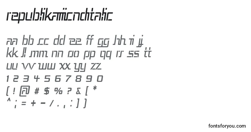 Schriftart RepublikaIiiCndItalic – Alphabet, Zahlen, spezielle Symbole