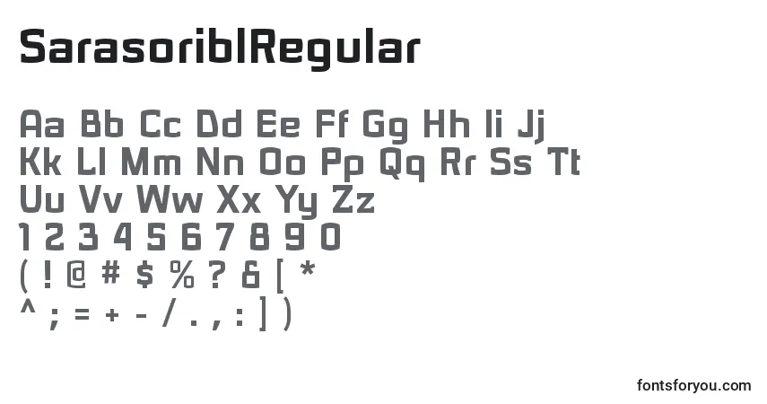 Czcionka SarasoriblRegular – alfabet, cyfry, specjalne znaki