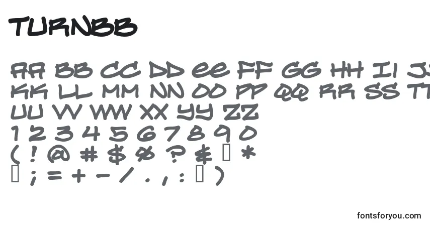 Czcionka Turnbb – alfabet, cyfry, specjalne znaki