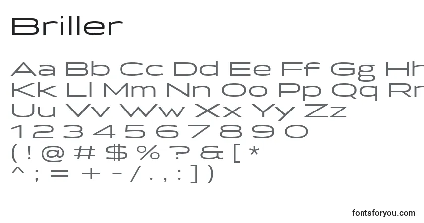 Czcionka Briller – alfabet, cyfry, specjalne znaki