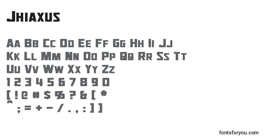 Czcionka Jhiaxus – alfabet, cyfry, specjalne znaki