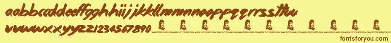 フォントHomeAndAway – 茶色の文字が黄色の背景にあります。