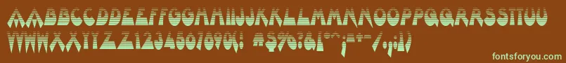 フォントBarnroof – 緑色の文字が茶色の背景にあります。