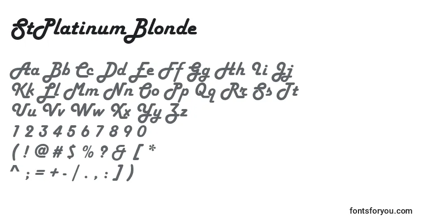 Шрифт StPlatinumBlonde – алфавит, цифры, специальные символы