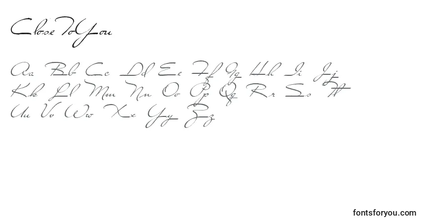 Schriftart CloseToYou (71291) – Alphabet, Zahlen, spezielle Symbole