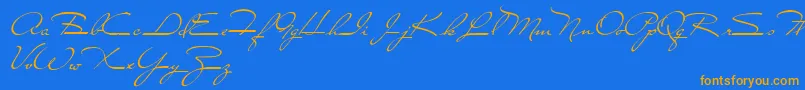 フォントCloseToYou – オレンジ色の文字が青い背景にあります。