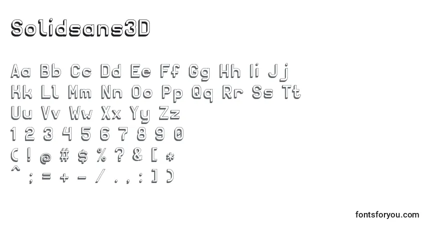Schriftart Solidsans3D (71294) – Alphabet, Zahlen, spezielle Symbole