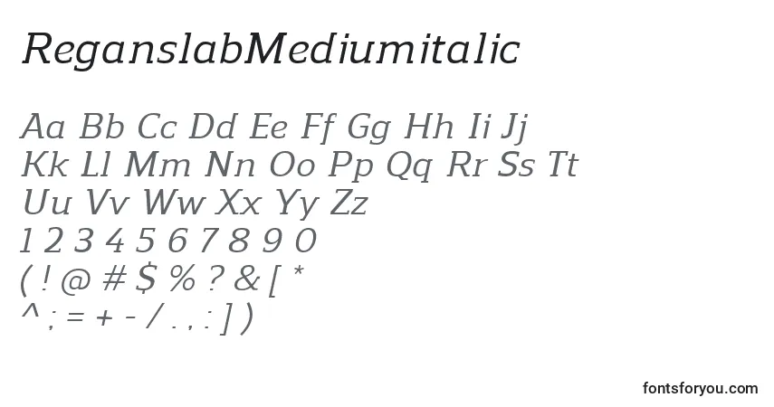 Шрифт ReganslabMediumitalic – алфавит, цифры, специальные символы