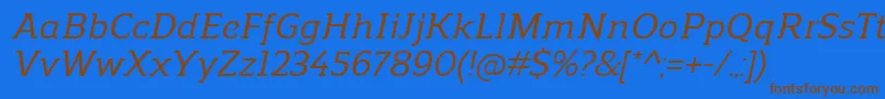 ReganslabMediumitalic-Schriftart – Braune Schriften auf blauem Hintergrund