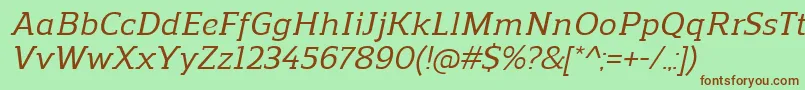 Fonte ReganslabMediumitalic – fontes marrons em um fundo verde