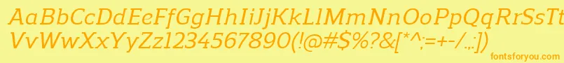 フォントReganslabMediumitalic – オレンジの文字が黄色の背景にあります。