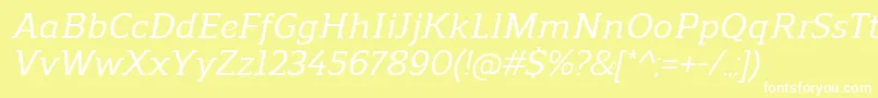 ReganslabMediumitalic-Schriftart – Weiße Schriften auf gelbem Hintergrund