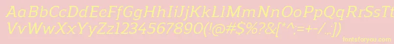 ReganslabMediumitalic-Schriftart – Gelbe Schriften auf rosa Hintergrund