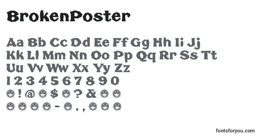 Шрифт BrokenPoster (71297) – алфавит, цифры, специальные символы