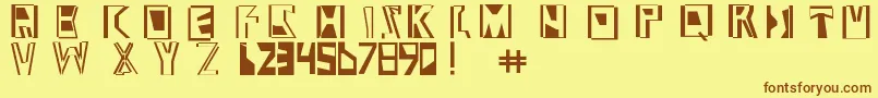 フォントAbstract ffy – 茶色の文字が黄色の背景にあります。