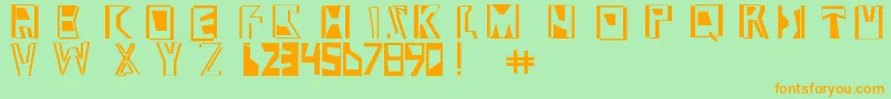 Abstract ffy-Schriftart – Orangefarbene Schriften auf grünem Hintergrund