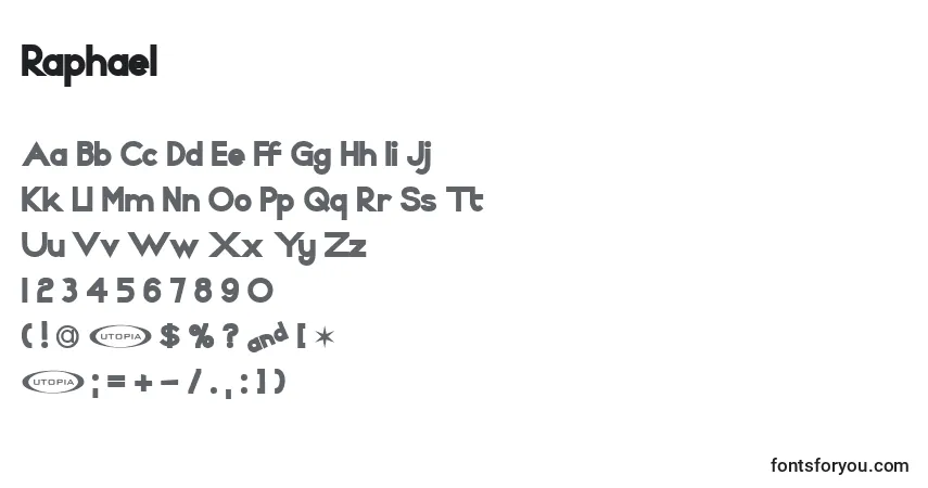 A fonte Raphael – alfabeto, números, caracteres especiais