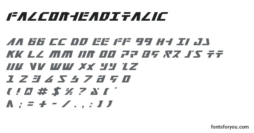 Czcionka FalconheadItalic – alfabet, cyfry, specjalne znaki