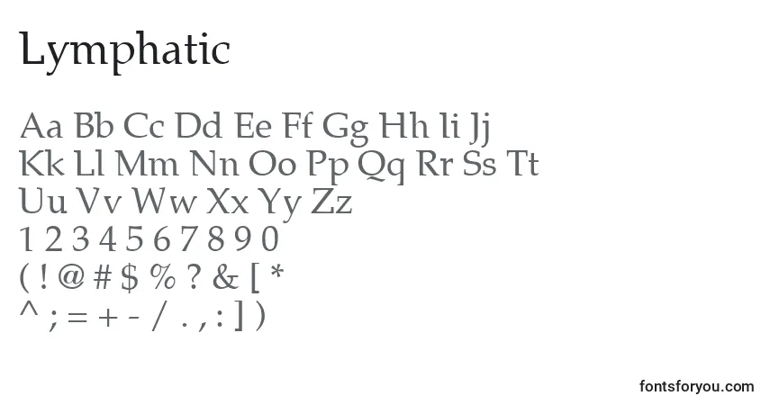 A fonte Lymphatic – alfabeto, números, caracteres especiais