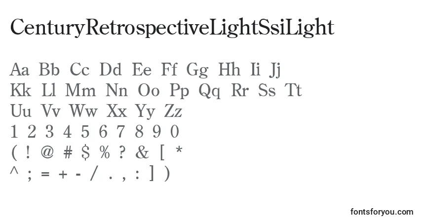 A fonte CenturyRetrospectiveLightSsiLight – alfabeto, números, caracteres especiais