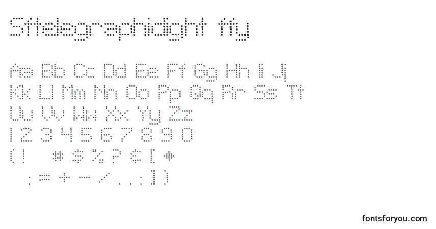 A fonte Sftelegraphiclight ffy – alfabeto, números, caracteres especiais