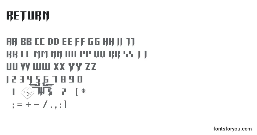 Fuente Return - alfabeto, números, caracteres especiales