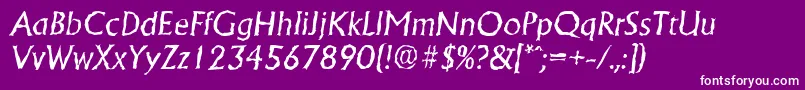 Fonte AdelonrandomItalic – fontes brancas em um fundo violeta