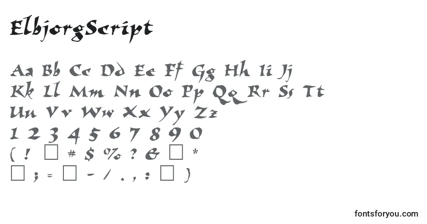 Шрифт ElbjorgScript – алфавит, цифры, специальные символы
